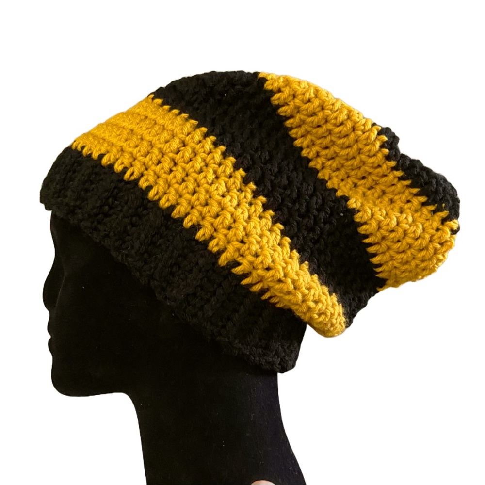 Hat Hufflepuff Hogwarts Yellow and Black Stripes Beanie Slouchy Baggy Witch
